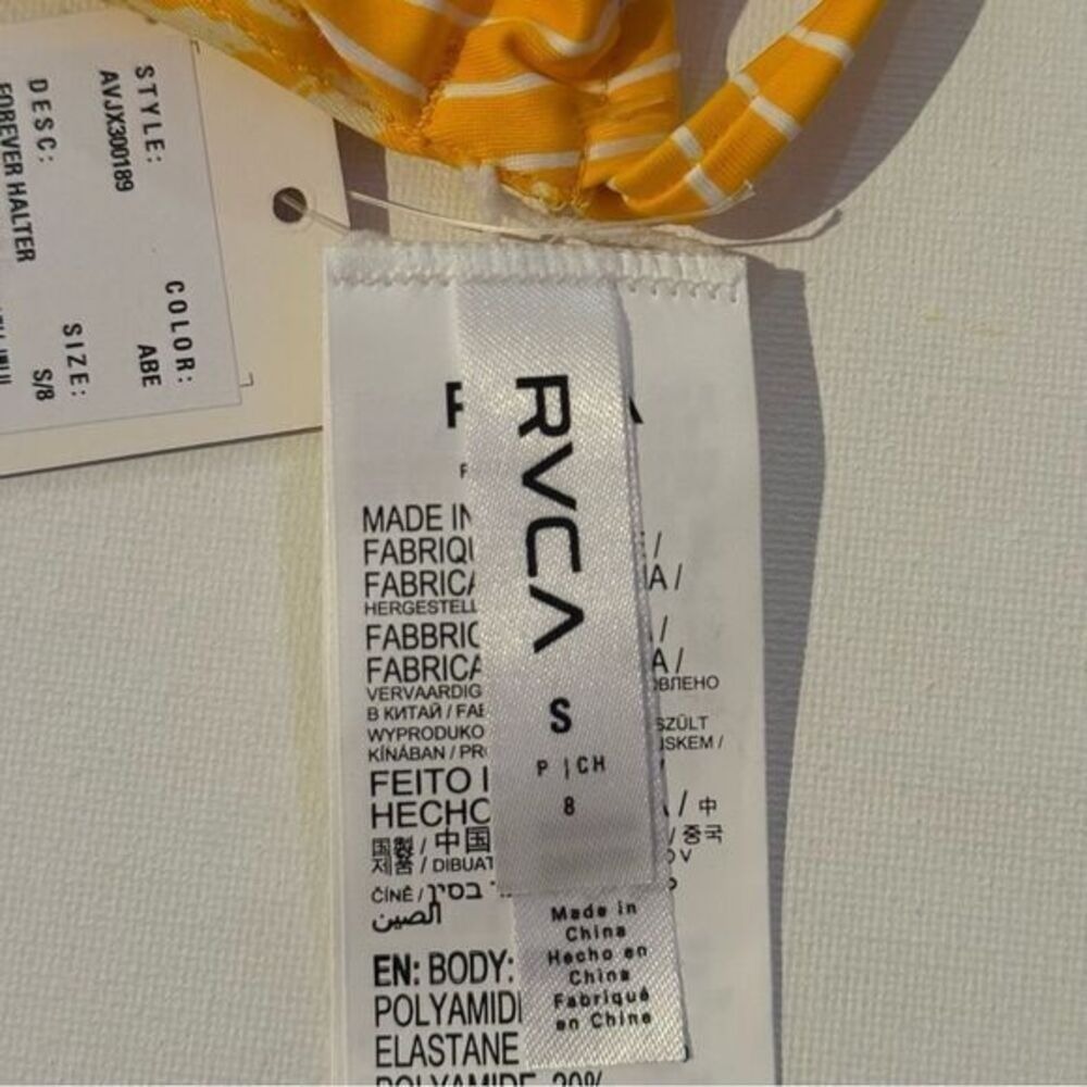 RVCA Forever Reversible Halter Tie Strap Bikini Top - Ambar, Size Small - Picture 8 of 10